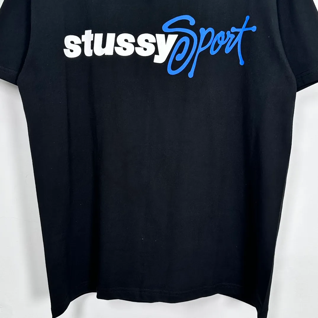 Stussy SS24 SPORT SCRIPT TEE logo letter print sports short-sleeved T-shirt, same style for men and women, black and white S- XL