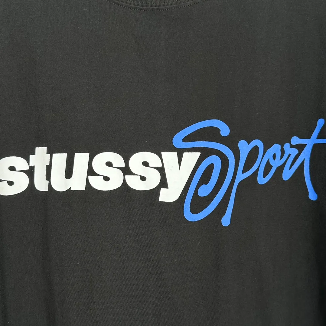 Stussy SS24 SPORT SCRIPT TEE logo letter print sports short-sleeved T-shirt, same style for men and women, black and white S- XL