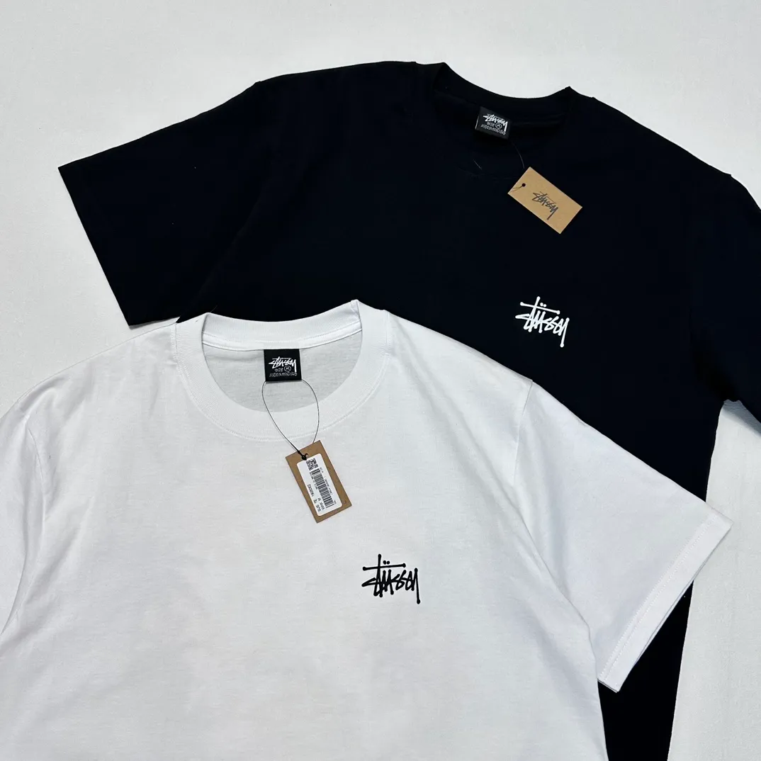 STUSSY SS24 SUNSET TEE Sunset Coconut Beach View T-shirt Black and White S-XL