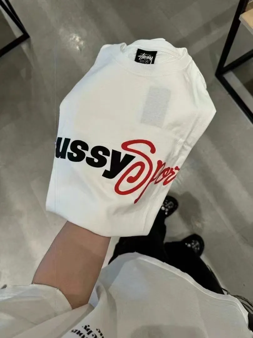 Stussy SS24 SPORT SCRIPT TEE logo letter print sports short-sleeved T-shirt, same style for men and women, black and white S- XL