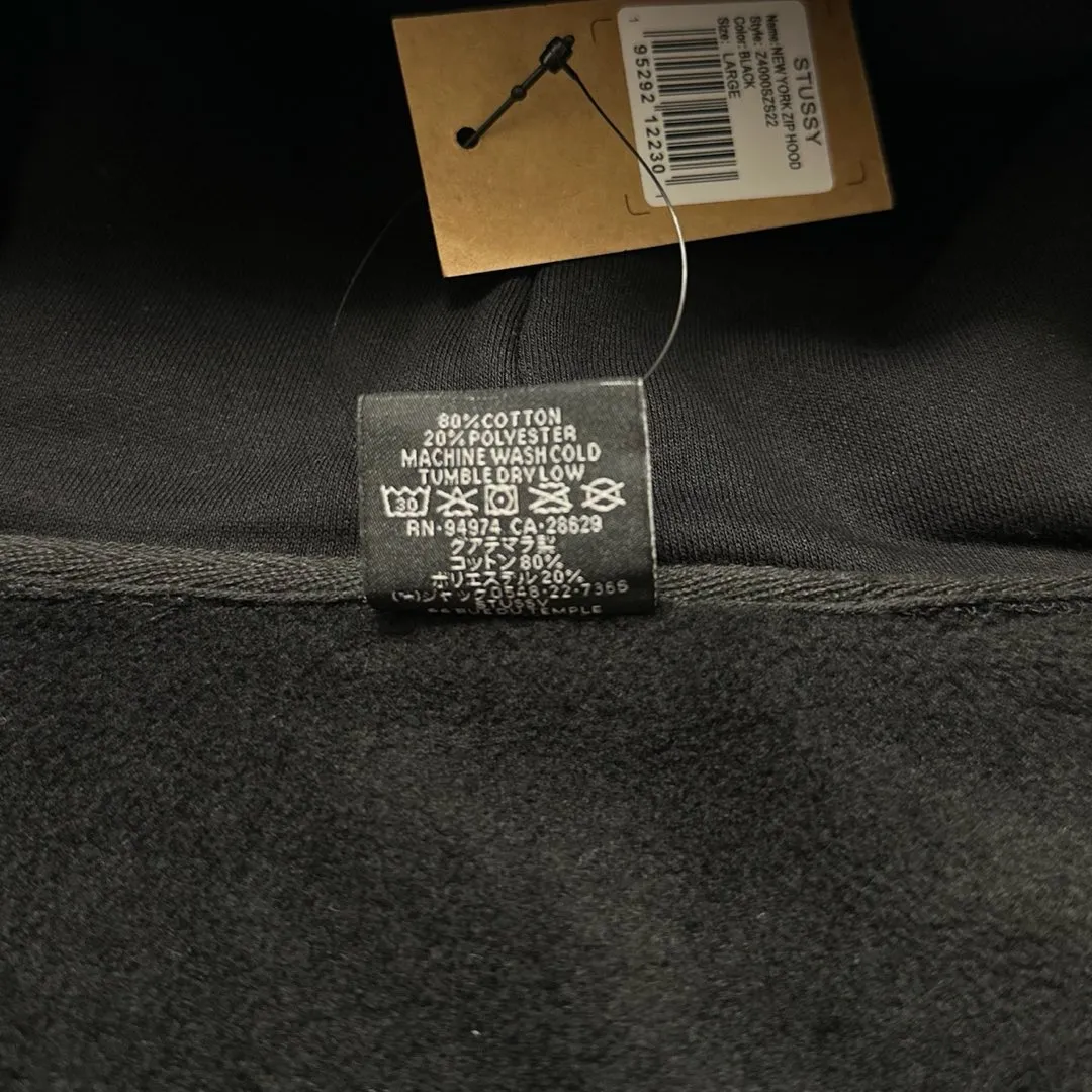 Stussy City Limited Series New York Letter Logo Printed Velvet Zipper Hooded Sweatshirt Black S-XXL