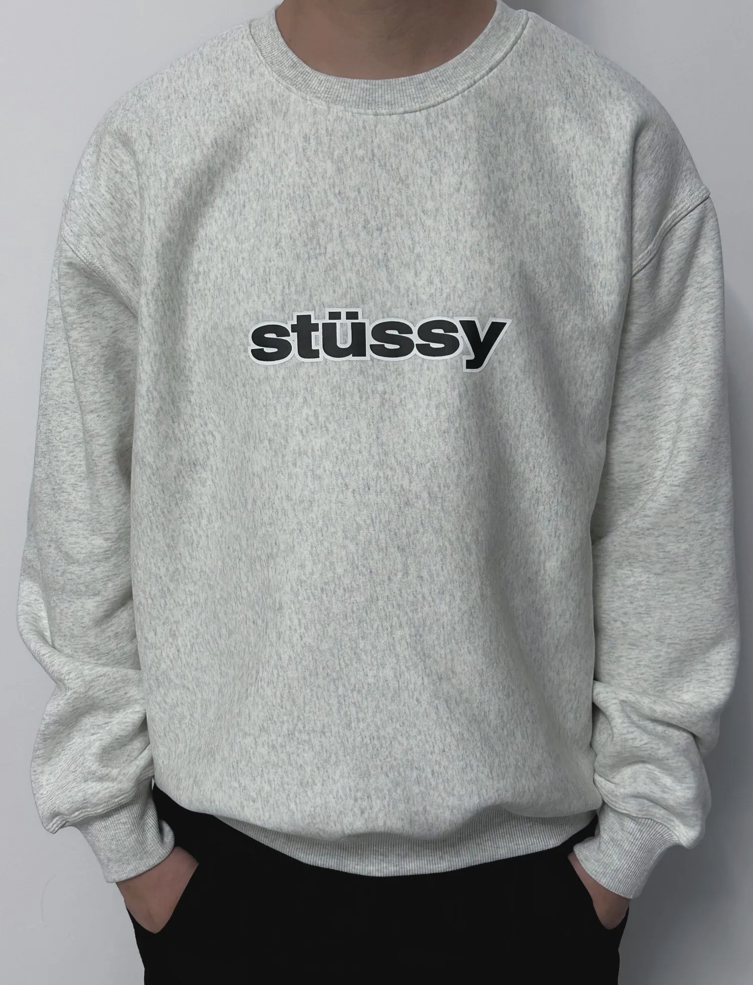 STUSSY 23FW SS-LINK CREW Double S-shaped chain printed pattern round neck sweatshirt, same style for men and women, black light gray S-XL