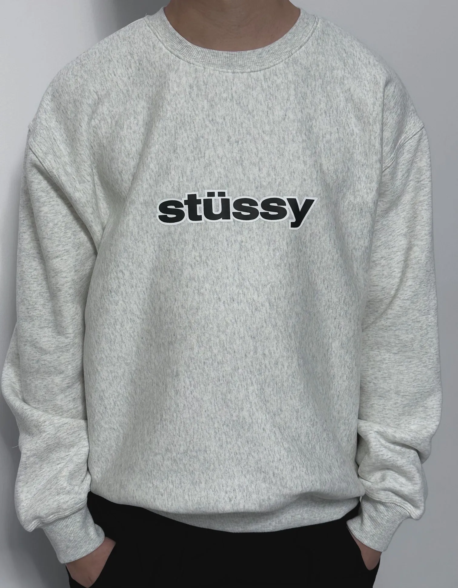 STUSSY 23FW SS-LINK CREW Double S-shaped chain printed pattern round neck sweatshirt, same style for men and women, black light gray S-XL