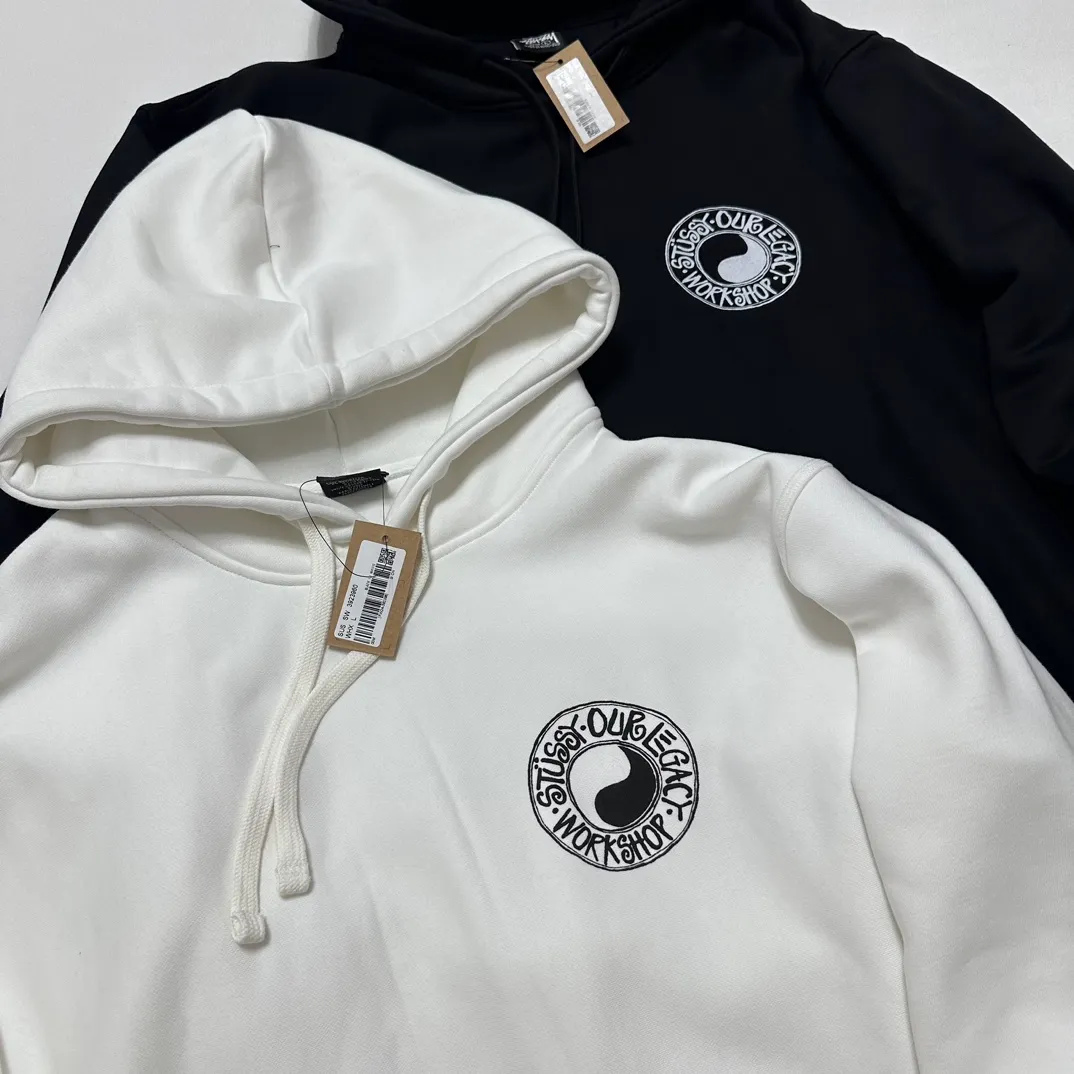 Tai Chi hoodie Stussy x OUR LEGACY joint model FW24 WORK SHOP BUANA HOODIE PIGMENT DYED yin and yang pattern logo sweatshirt black and white S- XL