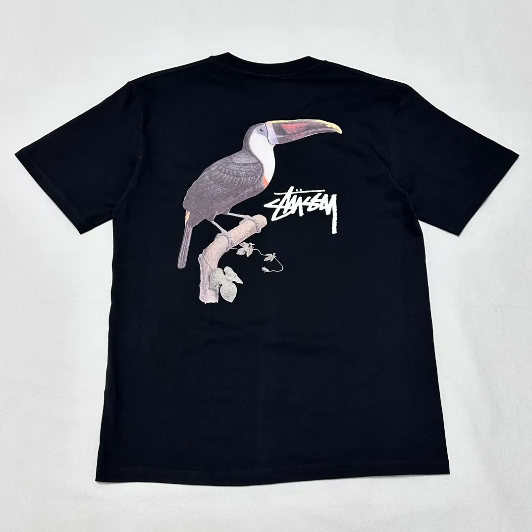 Spot goods! STUSSY SS24 Animal Series TOUCAN TEE Toucan T-shirt Black and White S-XL