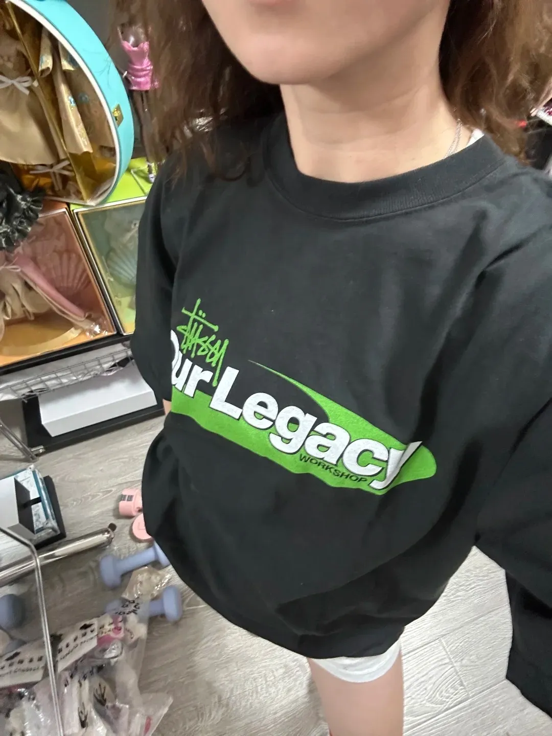 OL joint T-shirt STUSSY x OUR LEGACY joint model SS25 WORK SHOP SWIRL TEE PIGMENT DYED printed short-sleeved TEE off-white black S- XL