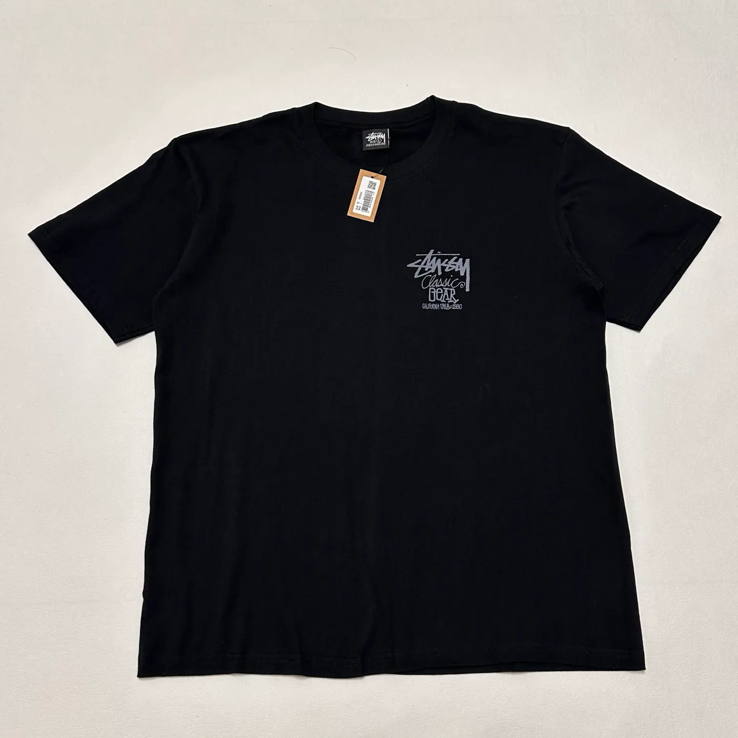 Retro lettering T-shirt STUSSY SS25 CLASSIC GEAR TEE PIGMENT DYED Classic lettering printed short sleeves black off-white S- XL