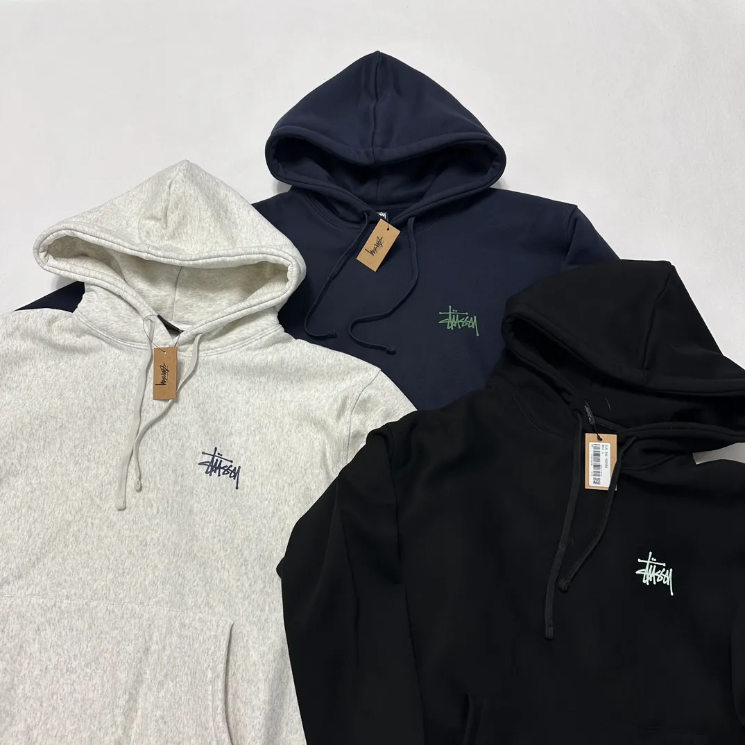 Graffiti word sweatshirt Stussy FW24 BUILT IN USA HOODIE English logo on the back plus velvet hooded sweatshirt/hoodie black gray dark blue S-XL