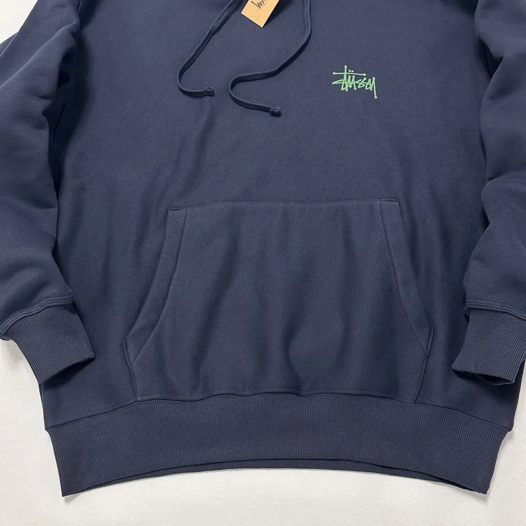 Graffiti word sweatshirt Stussy FW24 BUILT IN USA HOODIE English logo on the back plus velvet hooded sweatshirt/hoodie black gray dark blue S-XL