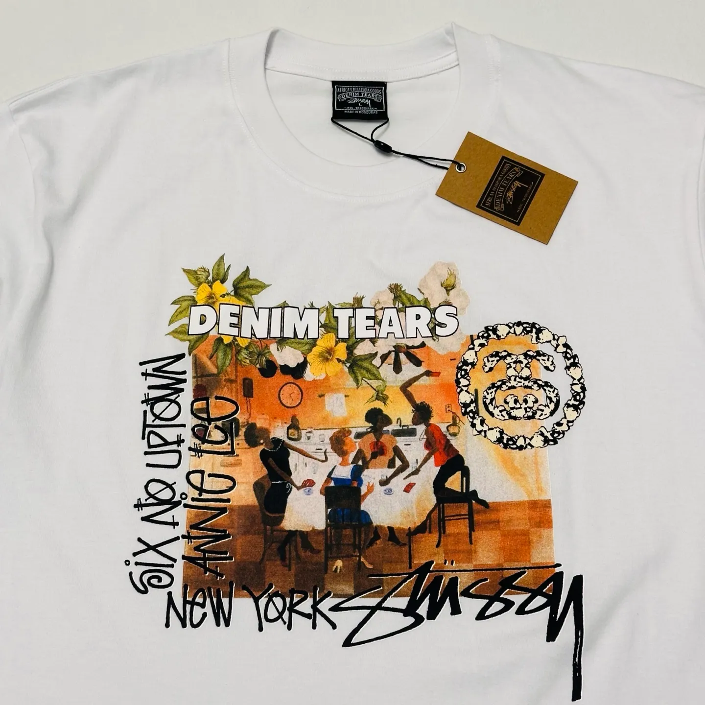 Details DT short-sleeved STUSSY X DENIM joint model SS25 TEARS ANNIE LEE TEE white S- XL
