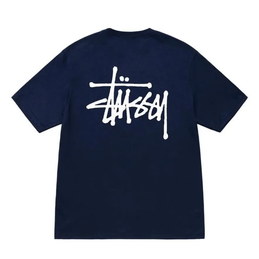 Spot goods! Stussy SS24 Basic StÜssy Tee classic letter Logo printed short-sleeved T-shirt couple style black and white dark blue S-XL
