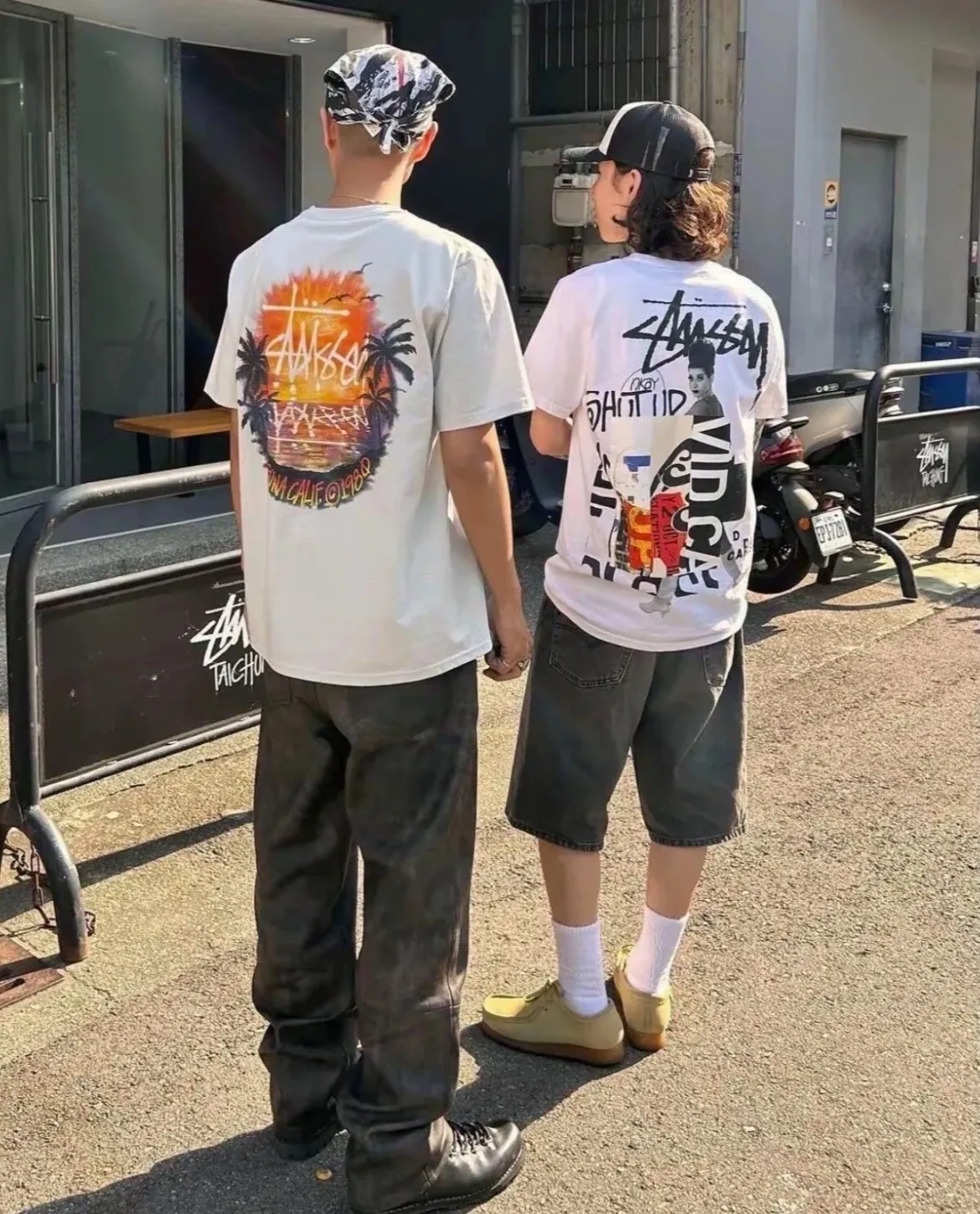 STUSSY SS24 SUNSET TEE Sunset Coconut Beach View T-shirt Black and White S-XL