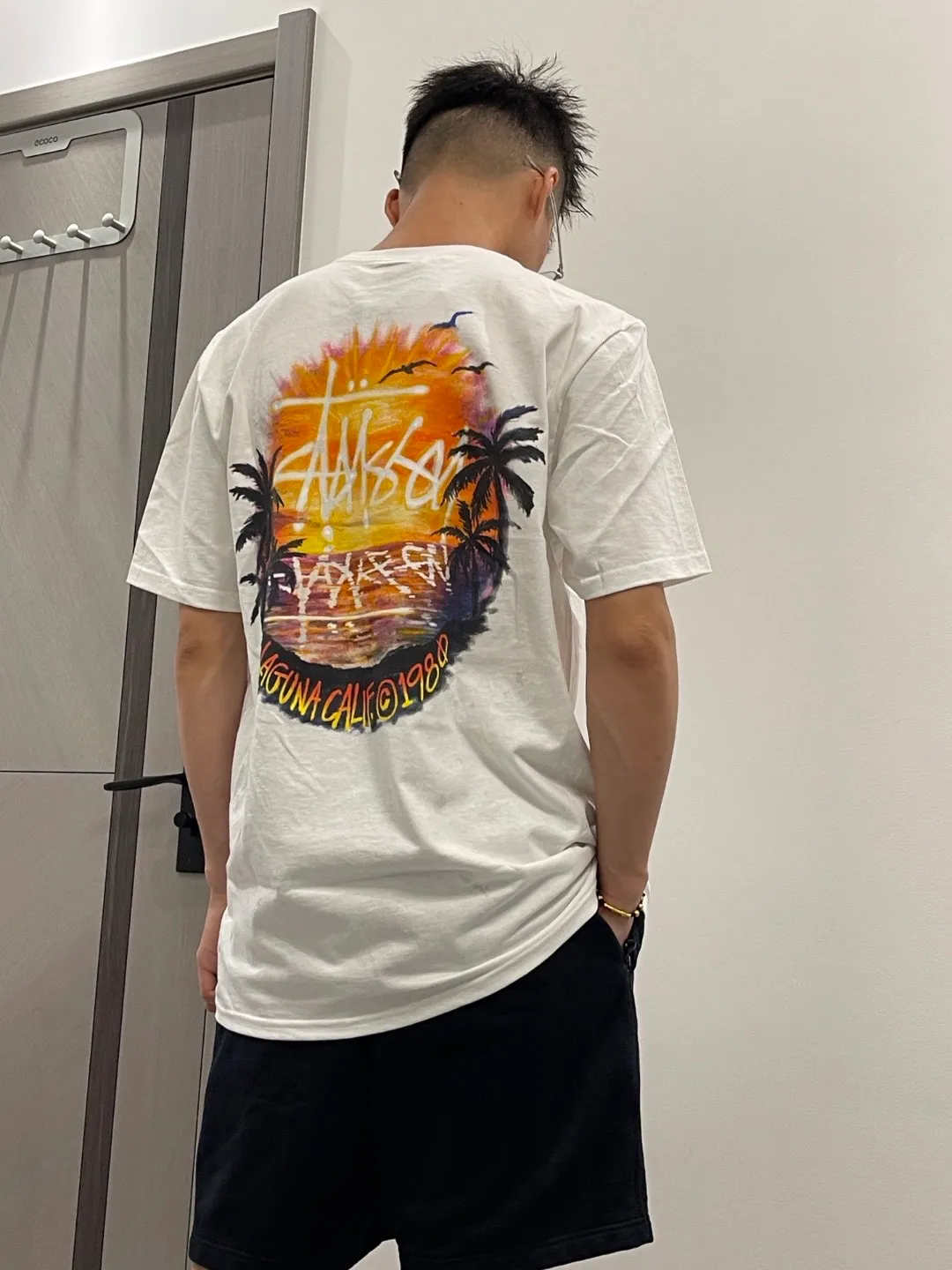 STUSSY SS24 SUNSET TEE Sunset Coconut Beach View T-shirt Black and White S-XL