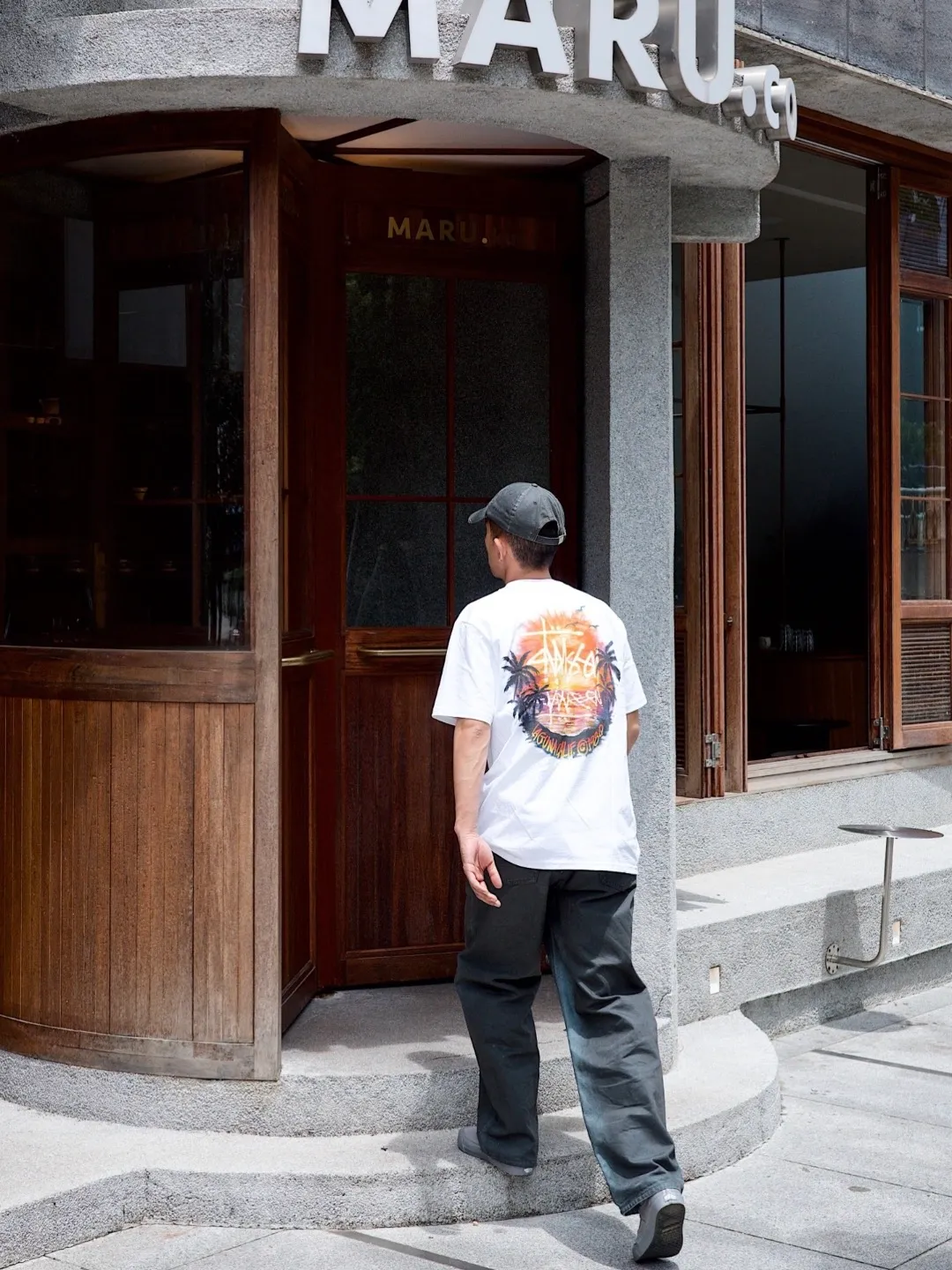 STUSSY SS24 SUNSET TEE Sunset Coconut Beach View T-shirt Black and White S-XL