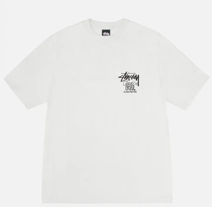Retro lettering T-shirt STUSSY SS25 CLASSIC GEAR TEE PIGMENT DYED Classic lettering printed short sleeves black off-white S- XL