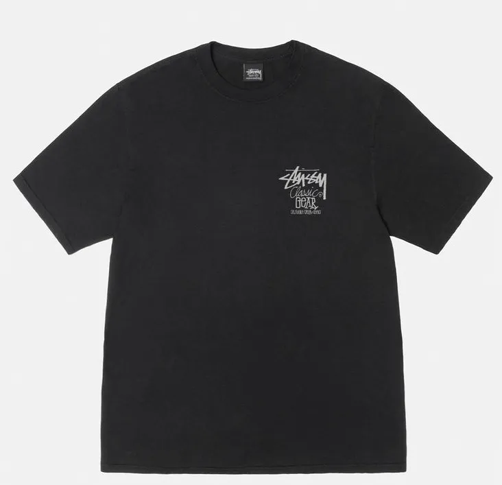 Retro lettering T-shirt STUSSY SS25 CLASSIC GEAR TEE PIGMENT DYED Classic lettering printed short sleeves black off-white S- XL
