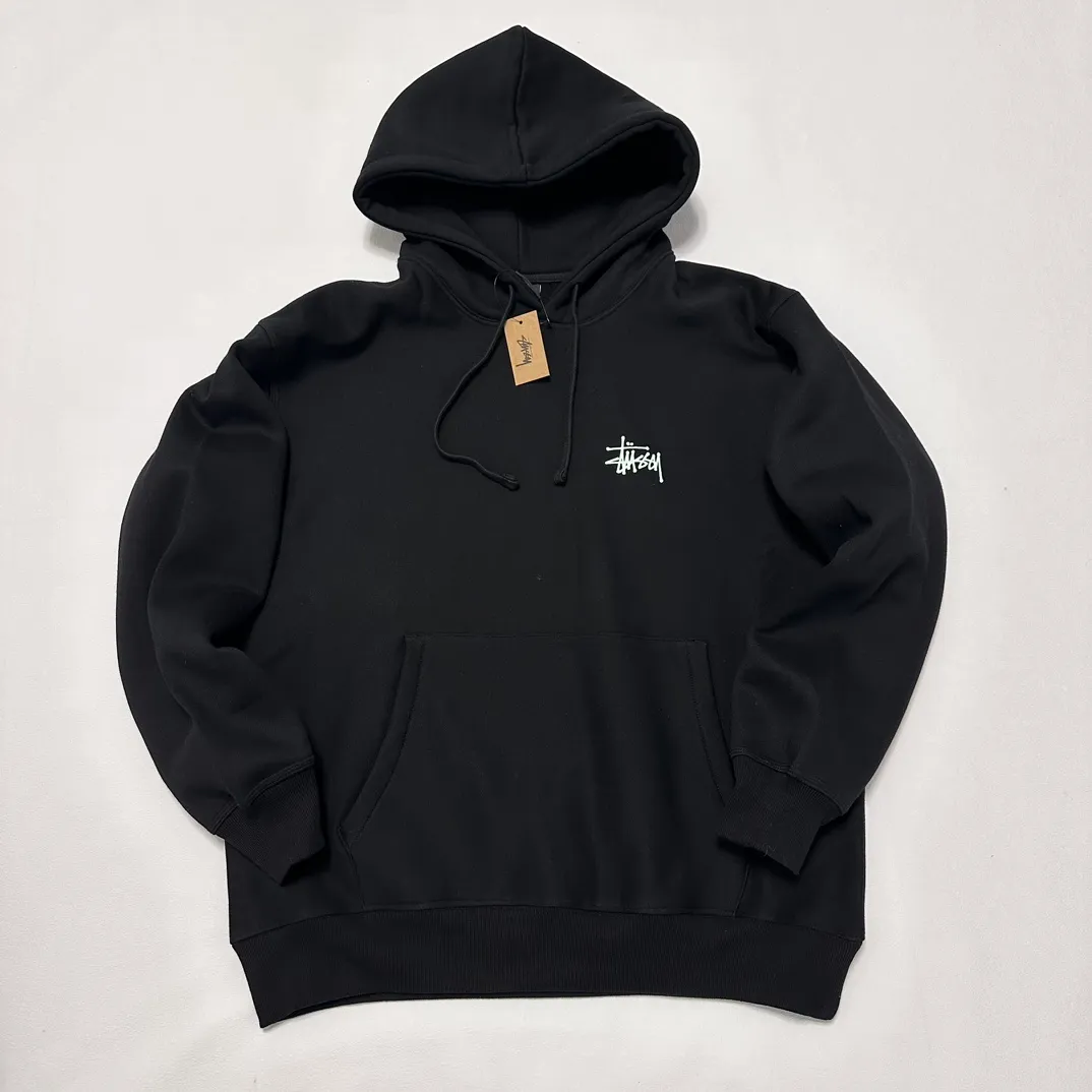 Graffiti word sweatshirt Stussy FW24 BUILT IN USA HOODIE English logo on the back plus velvet hooded sweatshirt/hoodie black gray dark blue S-XL