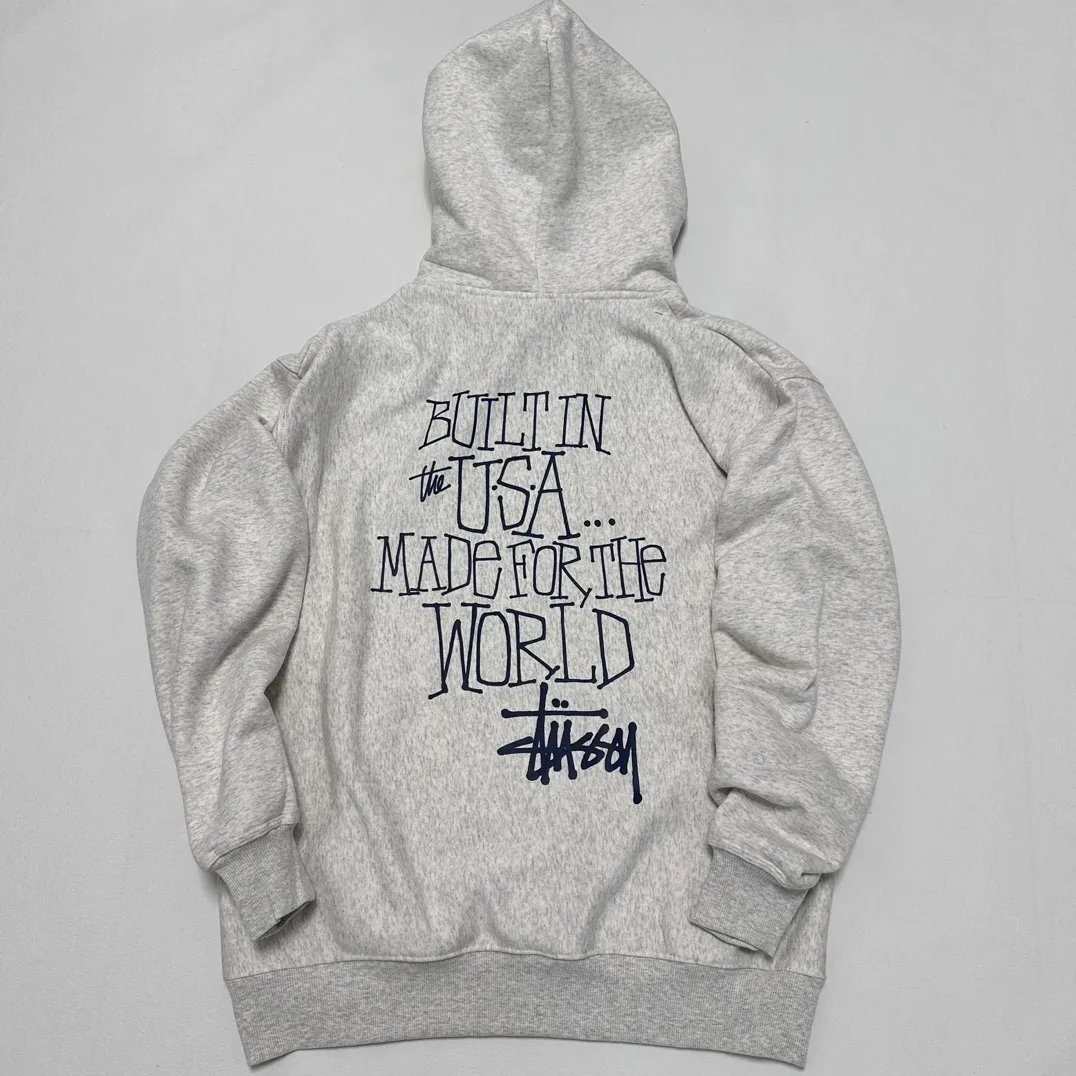 Graffiti word sweatshirt Stussy FW24 BUILT IN USA HOODIE English logo on the back plus velvet hooded sweatshirt/hoodie black gray dark blue S-XL