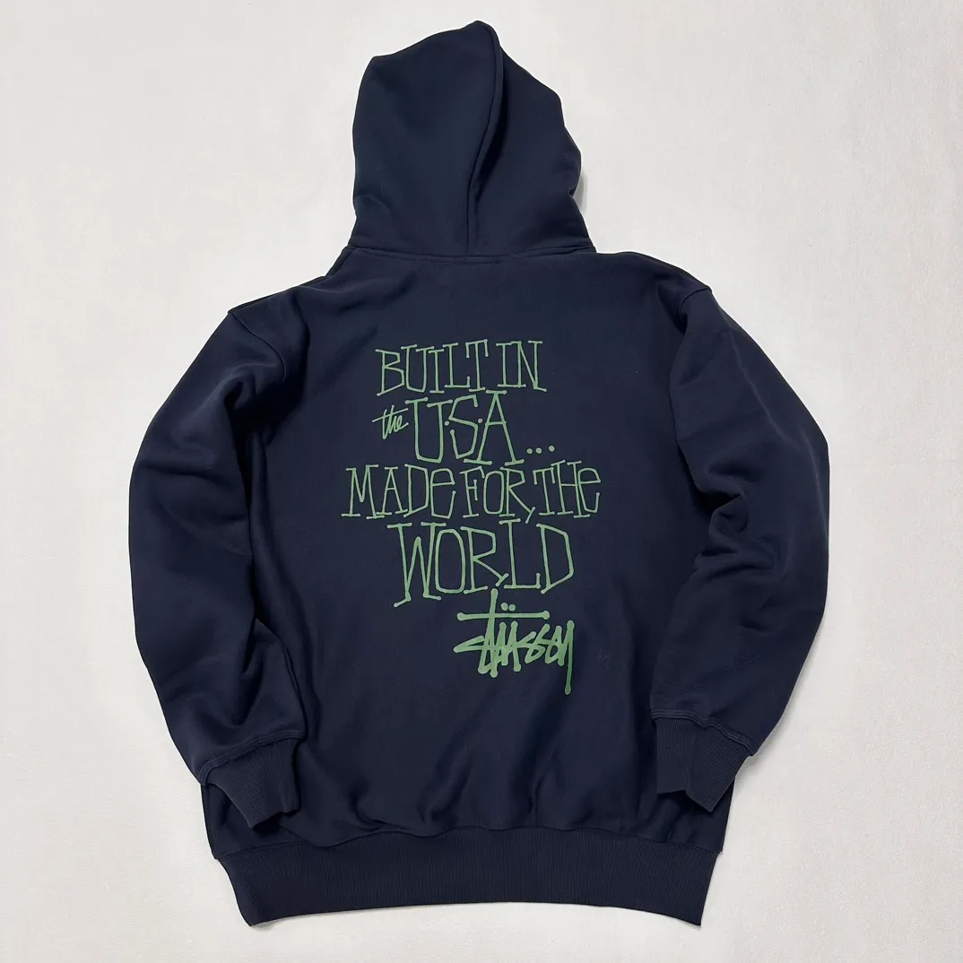 Graffiti word sweatshirt Stussy FW24 BUILT IN USA HOODIE English logo on the back plus velvet hooded sweatshirt/hoodie black gray dark blue S-XL