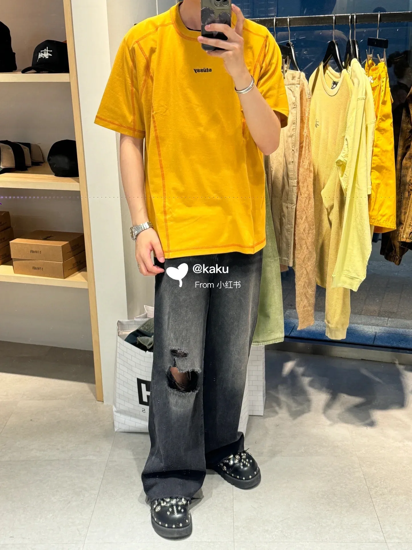 STUSSY SS24 WAVE COTTON CREW TEE Top-stitched Micro Label T-shirt Black Blue Mustard Yellow S-XL Original Same 240g Weight