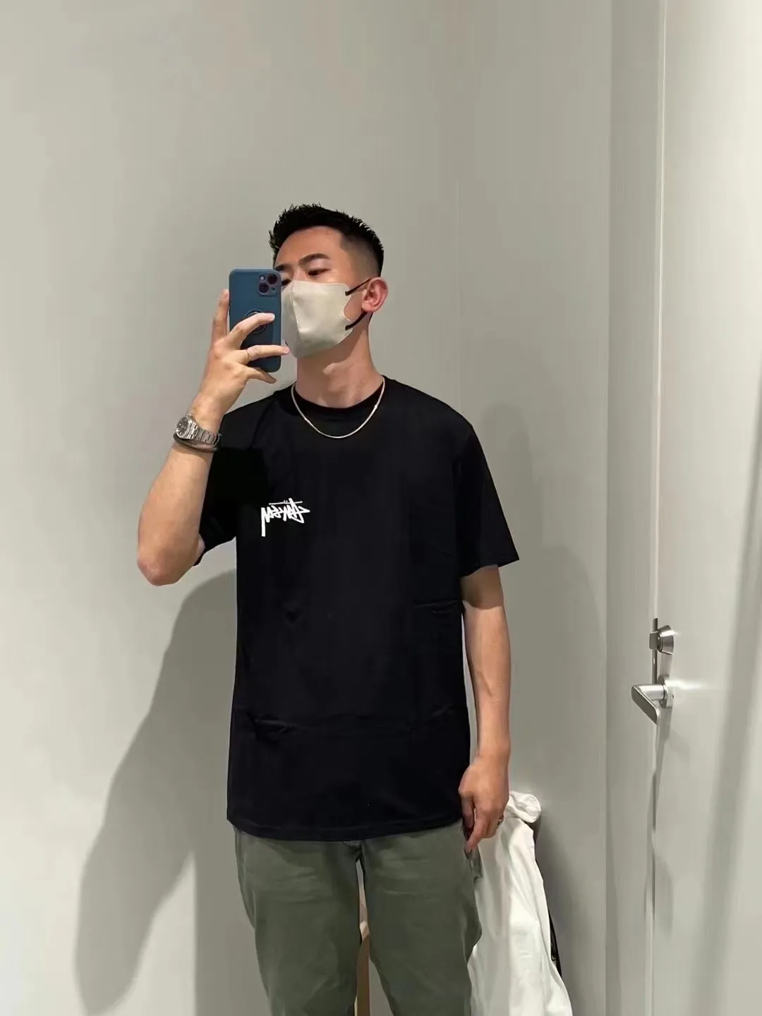 Stussy 23SS PLUSH TEE Doll logo No. 8 ball printed short-sleeved Tee black and white M L XL