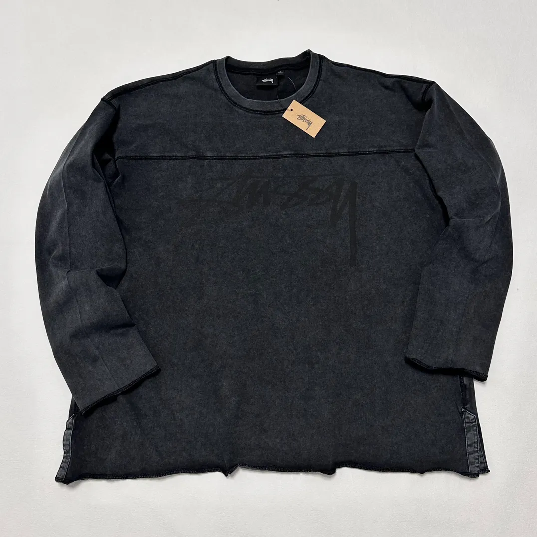 Washed long-sleeved T-shirt STUSSY FW24 FOOTBALL CREW PIGMENT DYED TEE washed black S-XL
