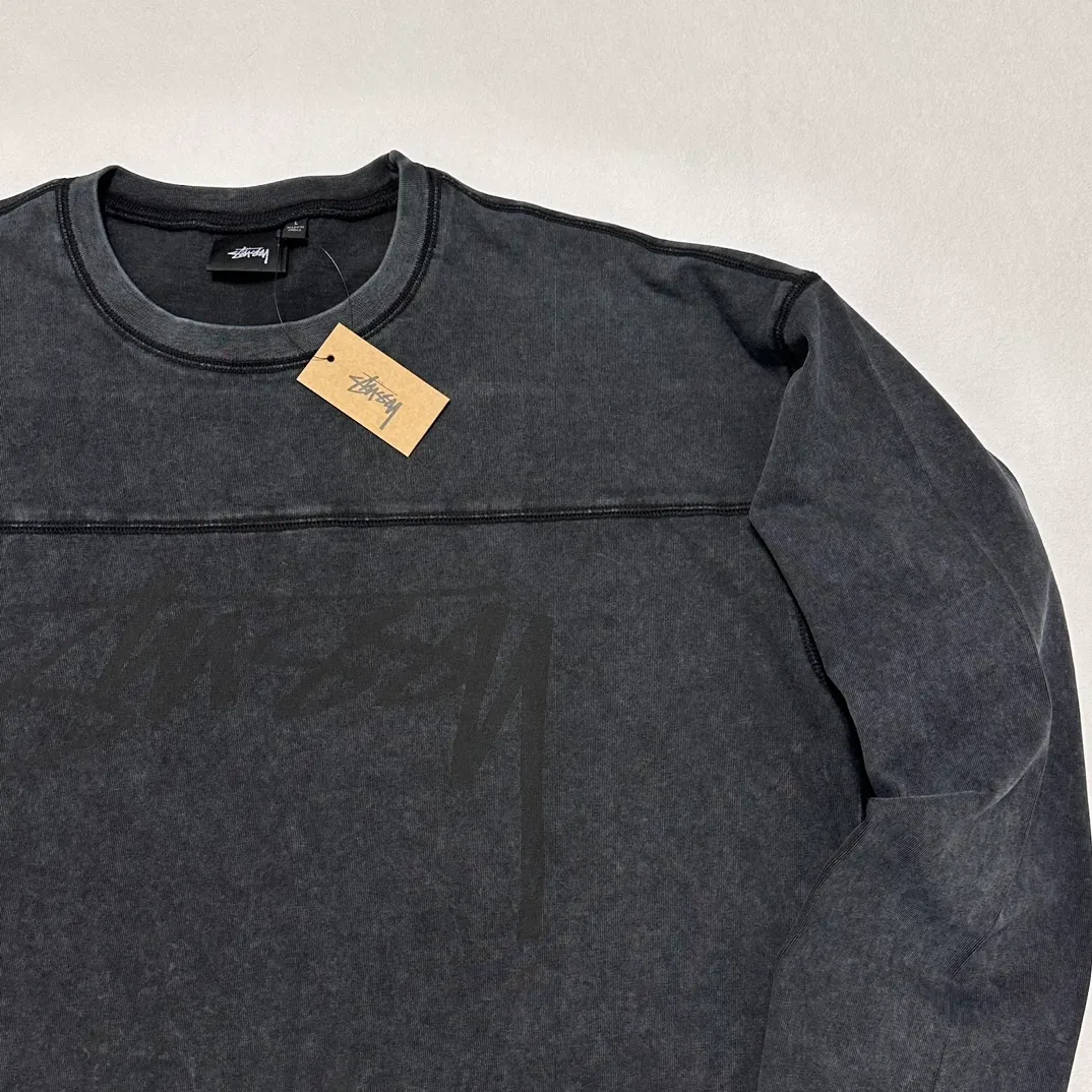 Washed long-sleeved T-shirt STUSSY FW24 FOOTBALL CREW PIGMENT DYED TEE washed black S-XL