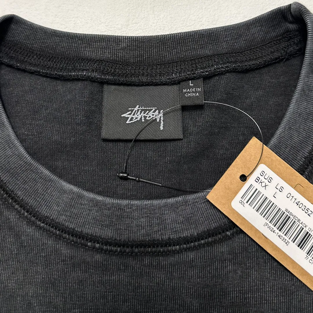 Washed long-sleeved T-shirt STUSSY FW24 FOOTBALL CREW PIGMENT DYED TEE washed black S-XL
