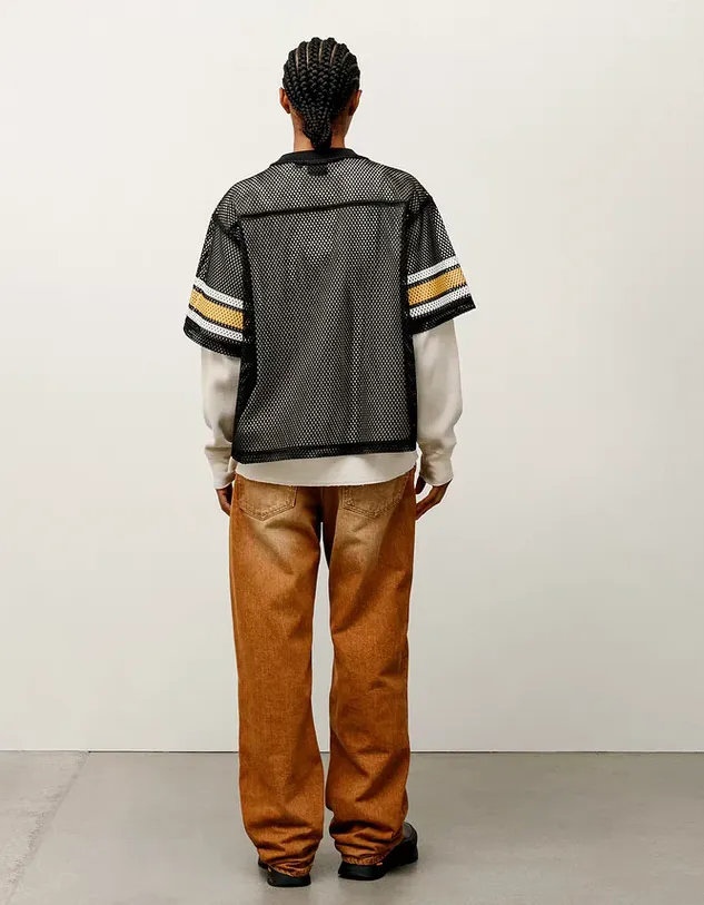 Mesh V-neck T-shirt Stussy SS25 STÜSSY INTERNATIONAL TEAM JERSEY V-neck mesh retro letter short sleeves black and white S-XL