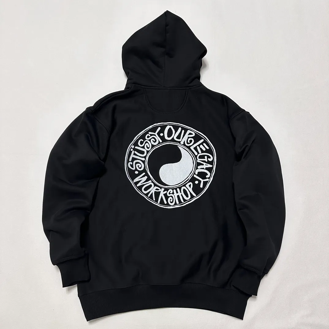 Tai Chi hoodie Stussy x OUR LEGACY joint model FW24 WORK SHOP BUANA HOODIE PIGMENT DYED yin and yang pattern logo sweatshirt black and white S- XL