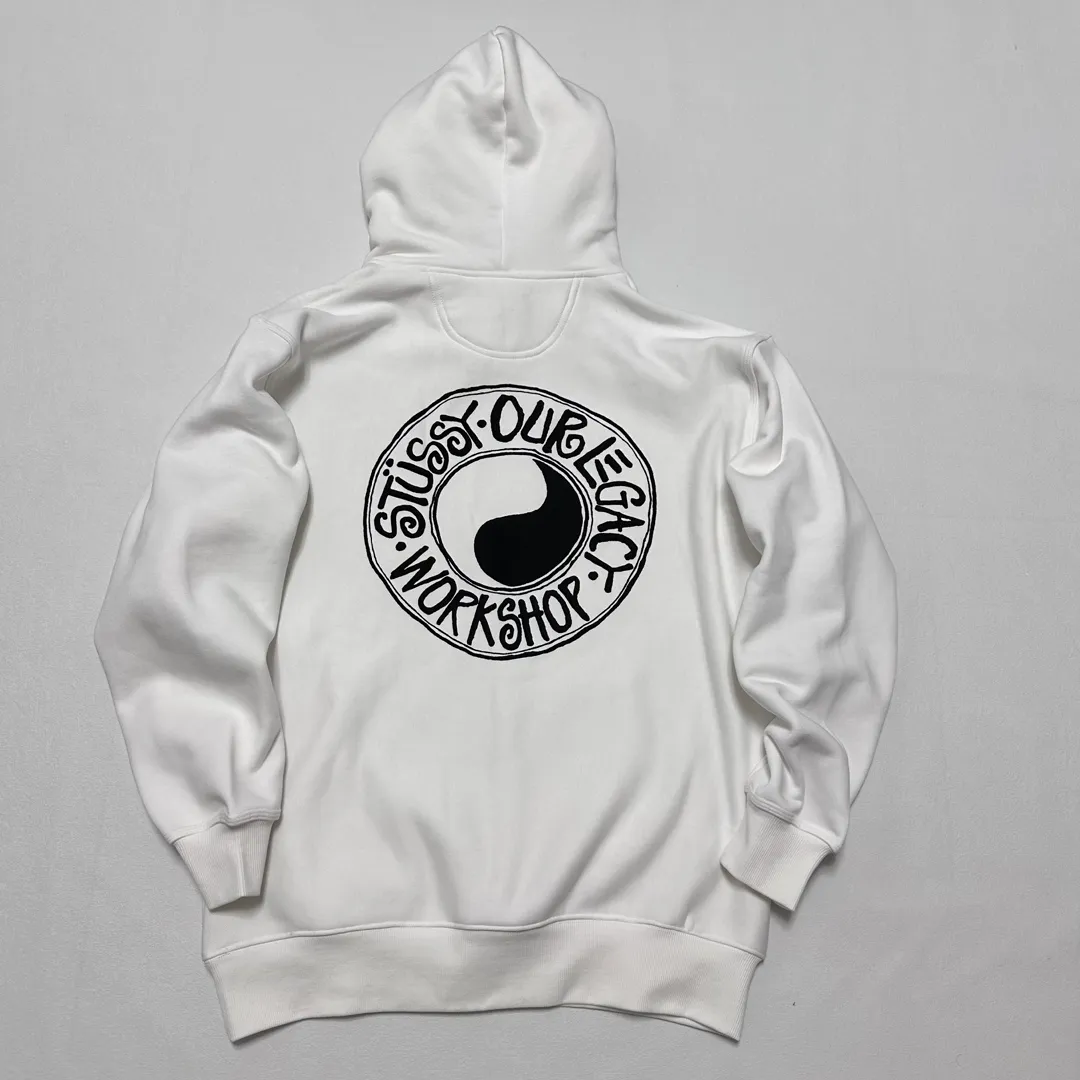 Tai Chi hoodie Stussy x OUR LEGACY joint model FW24 WORK SHOP BUANA HOODIE PIGMENT DYED yin and yang pattern logo sweatshirt black and white S- XL