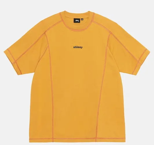 STUSSY SS24 WAVE COTTON CREW TEE Top-stitched Micro Label T-shirt Black Blue Mustard Yellow S-XL Original Same 240g Weight