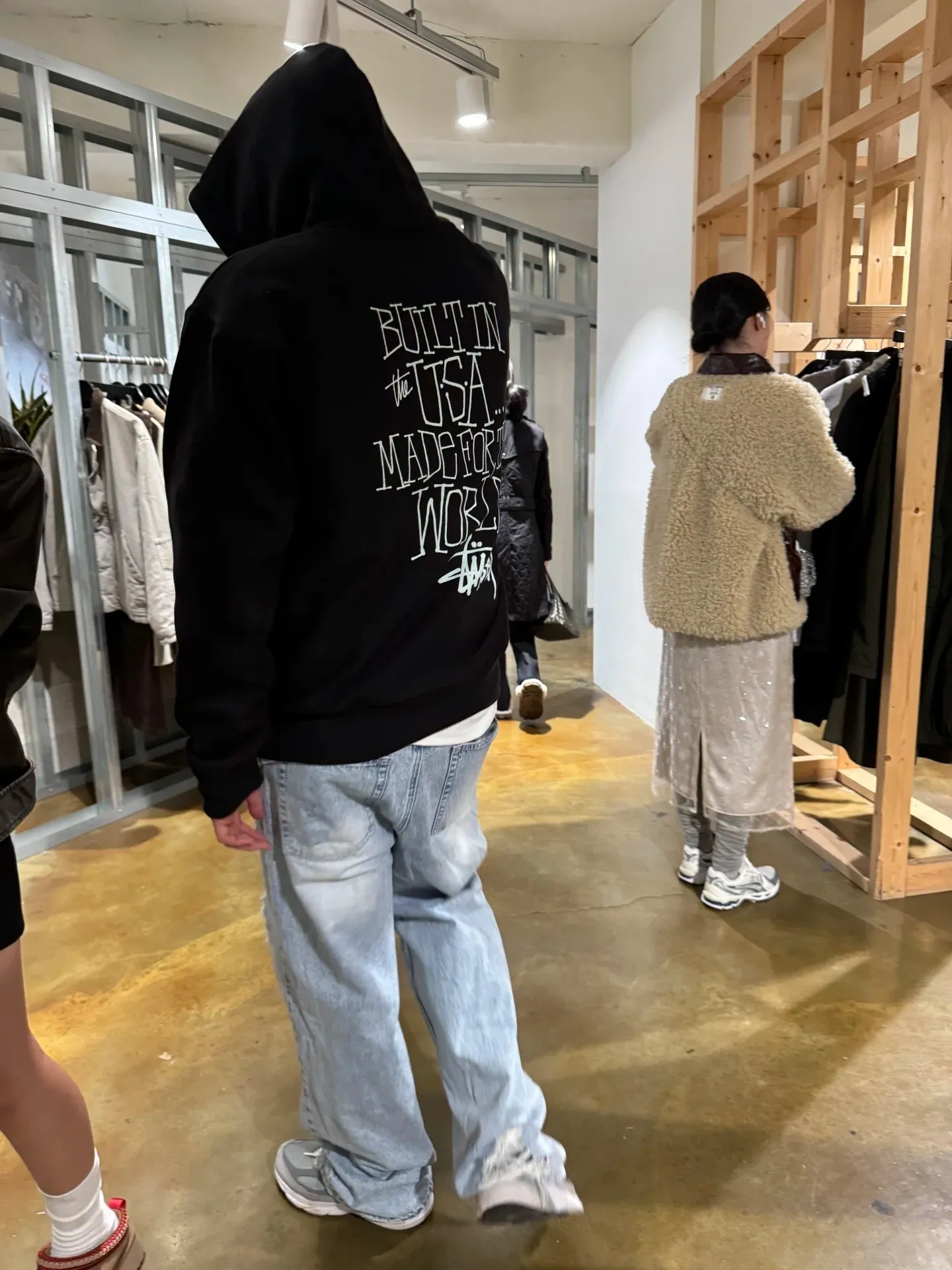 Graffiti word sweatshirt Stussy FW24 BUILT IN USA HOODIE English logo on the back plus velvet hooded sweatshirt/hoodie black gray blue S-XL