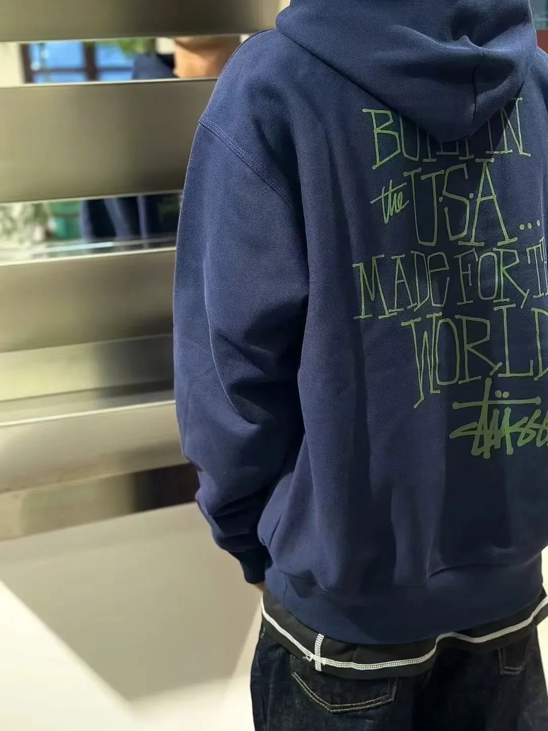 Graffiti word sweatshirt Stussy FW24 BUILT IN USA HOODIE English logo on the back plus velvet hooded sweatshirt/hoodie black gray blue S-XL