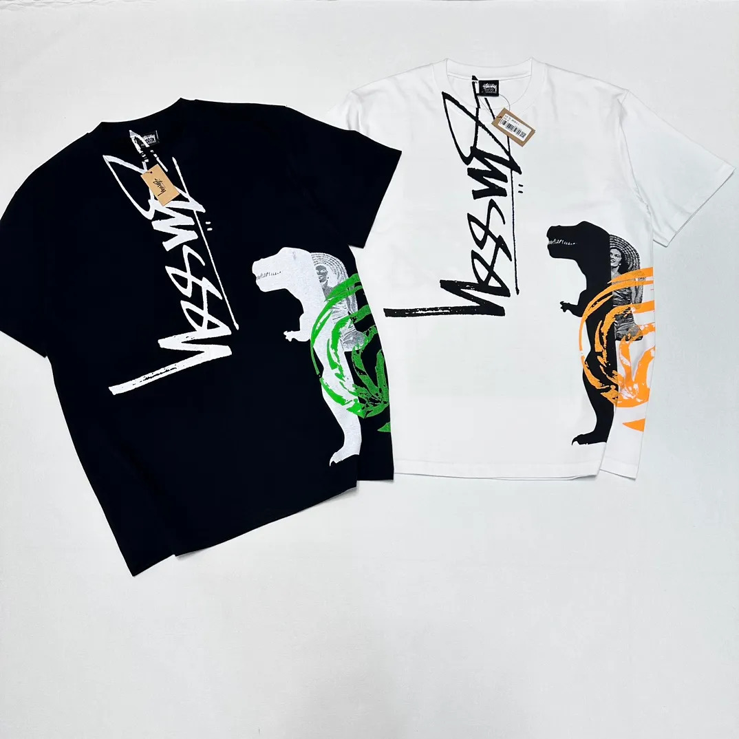 STUSSY X DAVID SS24 joint model CARSON DINO TEE dinosaur digital print short-sleeved Tee black and white S-XL