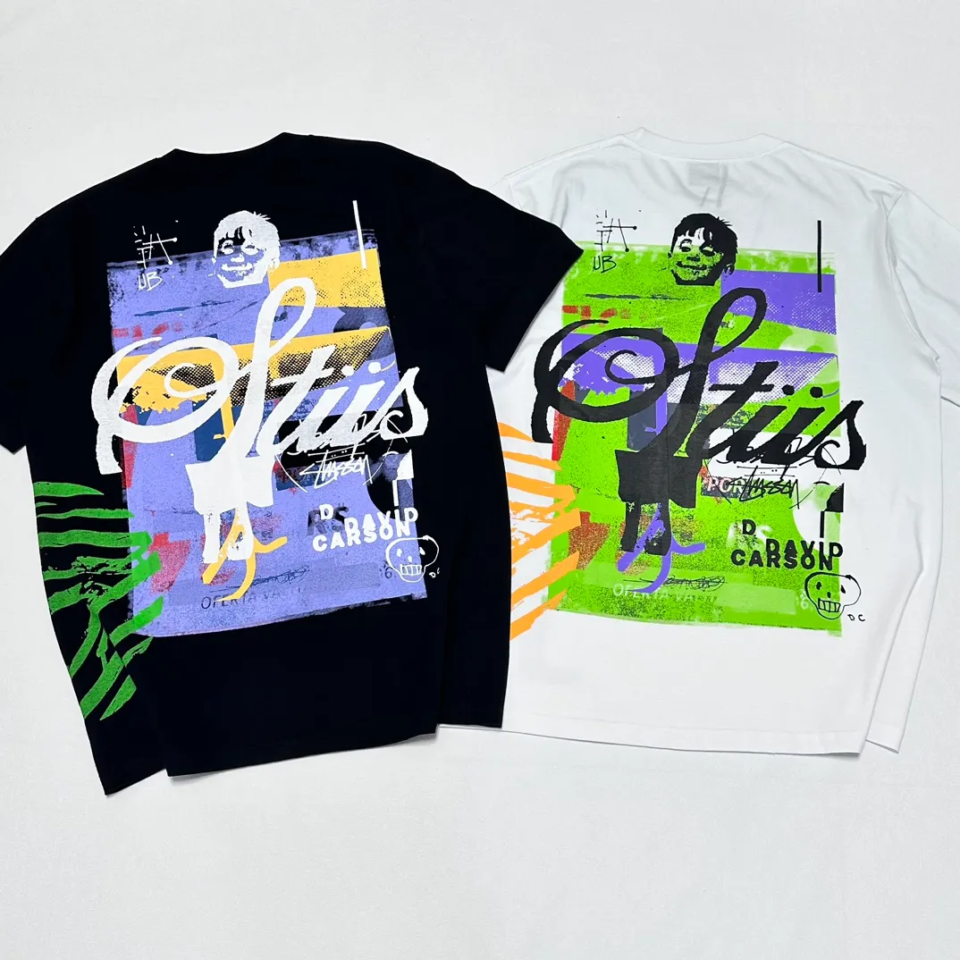 STUSSY X DAVID SS24 joint model CARSON DINO TEE dinosaur digital print short-sleeved Tee black and white S-XL