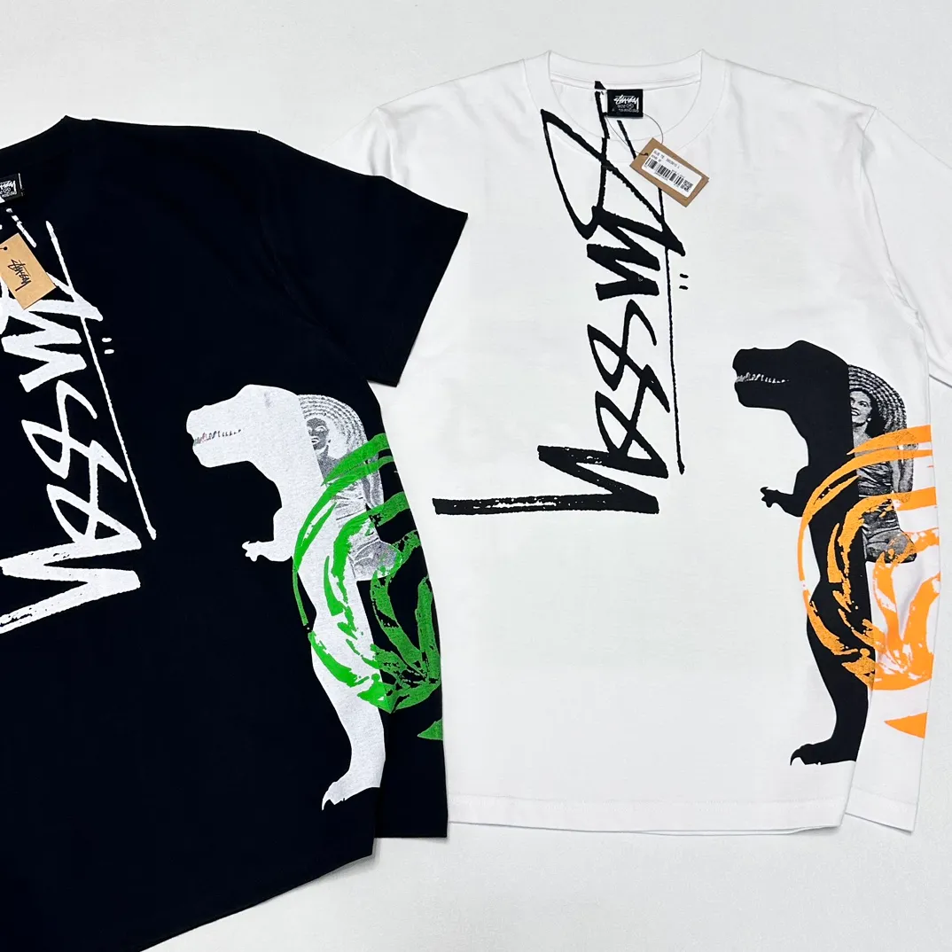 STUSSY X DAVID SS24 joint model CARSON DINO TEE dinosaur digital print short-sleeved Tee black and white S-XL