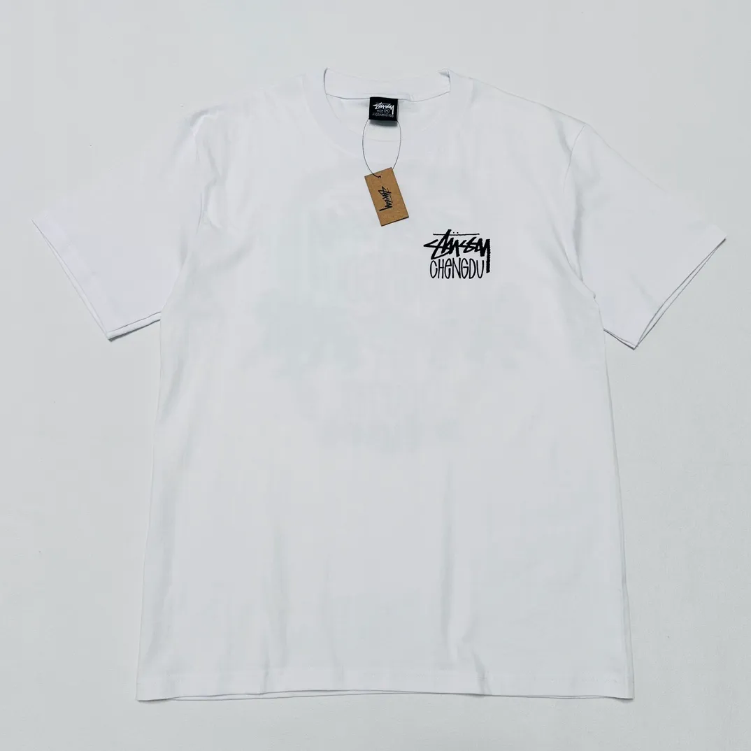 Lion T-shirt STUSSY 24FW CHENGDU CHAPTER TEE Chengdu limited short-sleeved Tee black and white S-XL