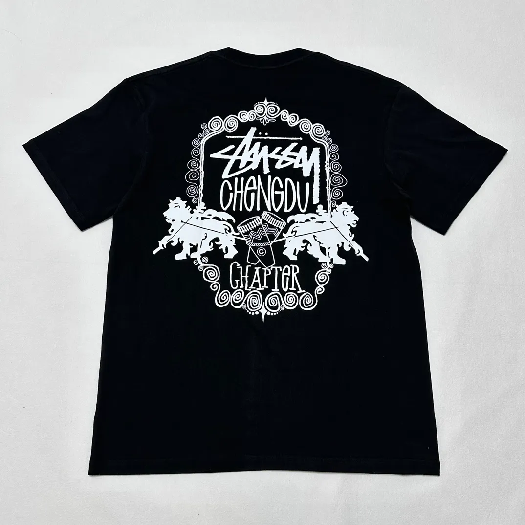 Lion T-shirt STUSSY 24FW CHENGDU CHAPTER TEE Chengdu limited short-sleeved Tee black and white S-XL