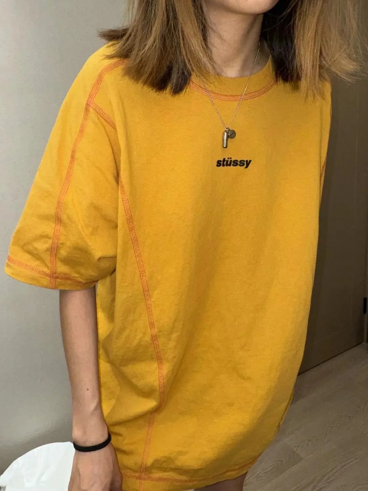 STUSSY SS24 WAVE COTTON CREW TEE Top-stitched Micro Label T-shirt Black Blue Mustard Yellow S-XL Original Same 240g Weight