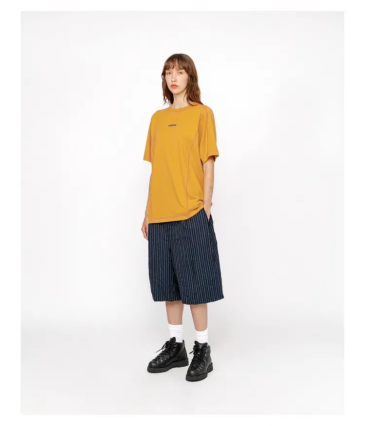 STUSSY SS24 WAVE COTTON CREW TEE Top-stitched Micro Label T-shirt Black Blue Mustard Yellow S-XL Original Same 240g Weight