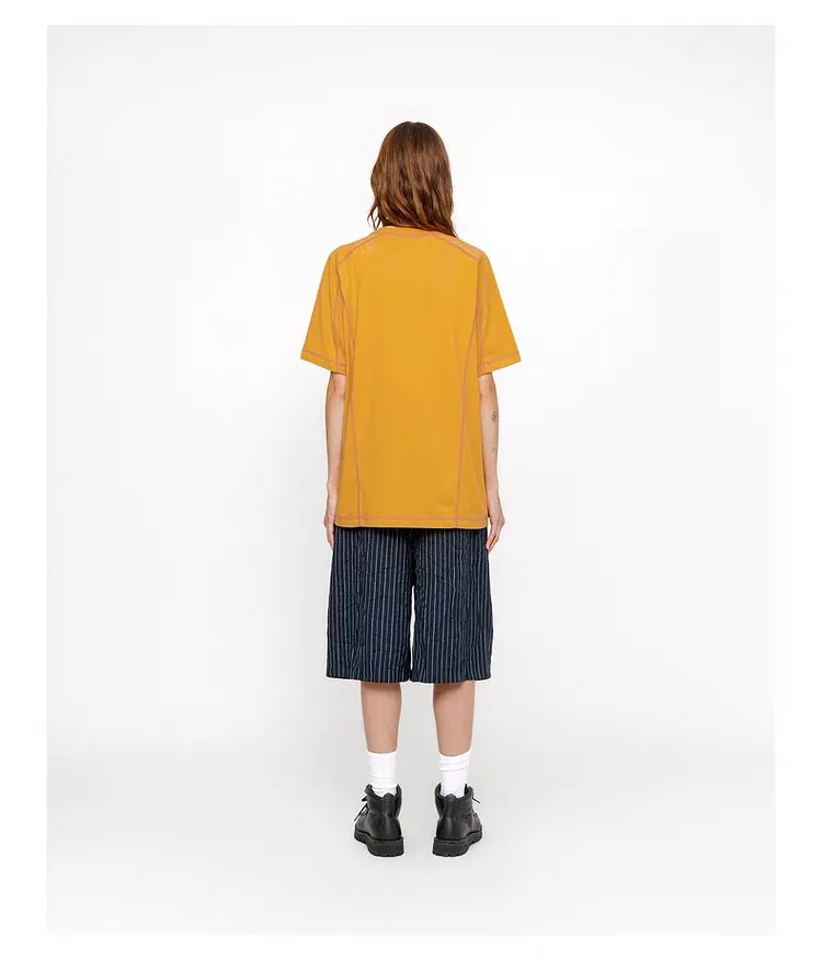 STUSSY SS24 WAVE COTTON CREW TEE Top-stitched Micro Label T-shirt Black Blue Mustard Yellow S-XL Original Same 240g Weight