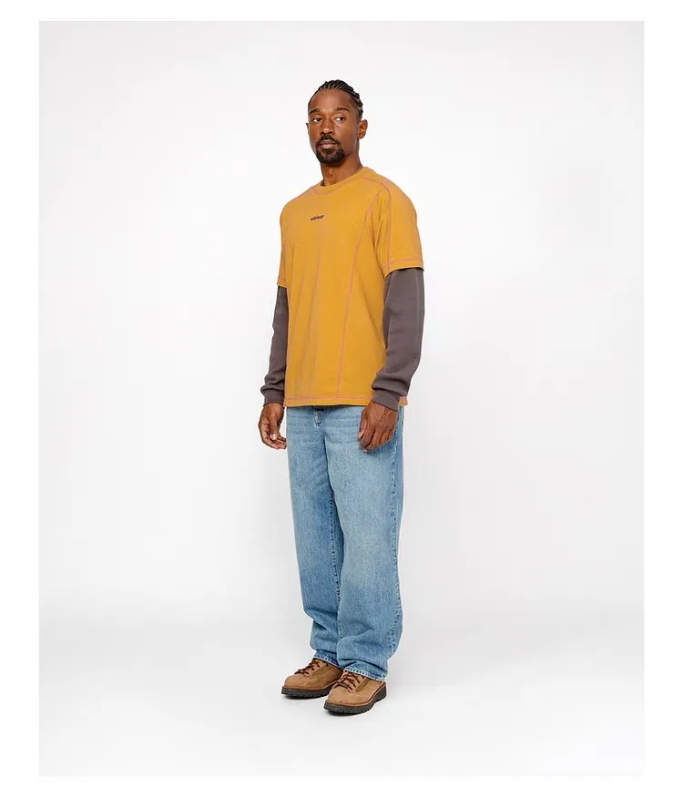 STUSSY SS24 WAVE COTTON CREW TEE Top-stitched Micro Label T-shirt Black Blue Mustard Yellow S-XL Original Same 240g Weight