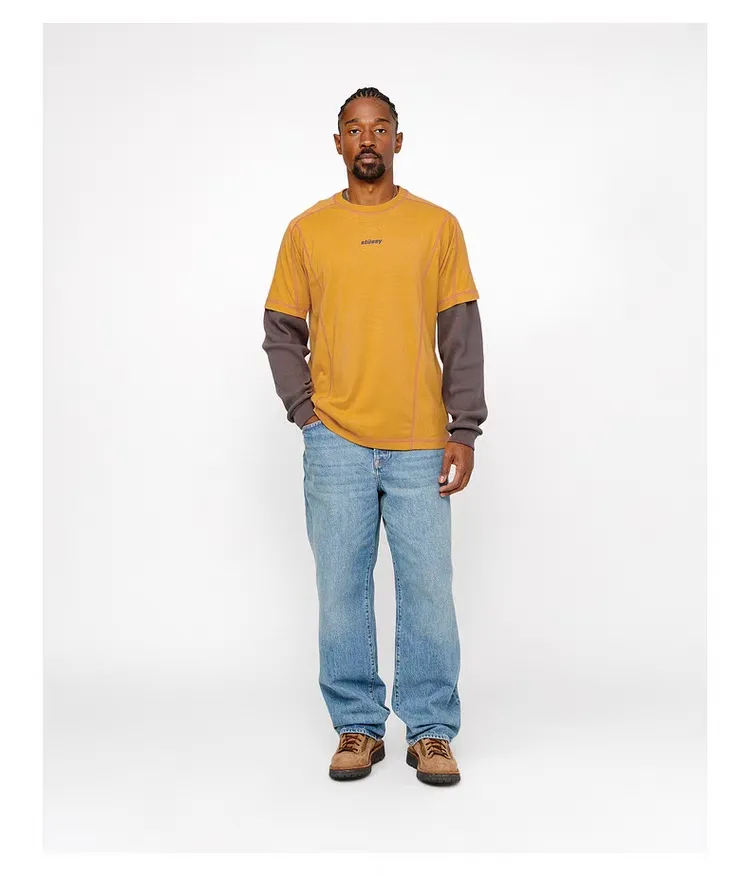 STUSSY SS24 WAVE COTTON CREW TEE Top-stitched Micro Label T-shirt Black Blue Mustard Yellow S-XL Original Same 240g Weight