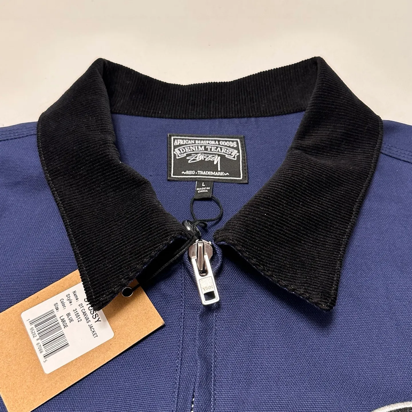Detailed shooting of DT jacket STUSSY X DENIM TEARS joint model CANVAS JACKET zipper work jacket navy blue S- XL