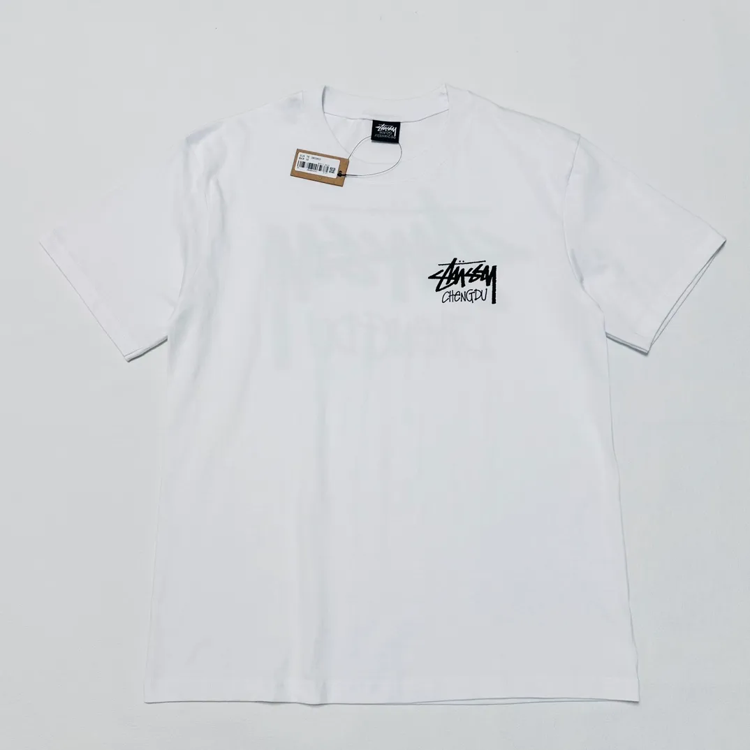 Chengdu limited TEE STUSSY FW24 CHENGDU TEE classic words Chengdu limited short sleeves black and white S-XL