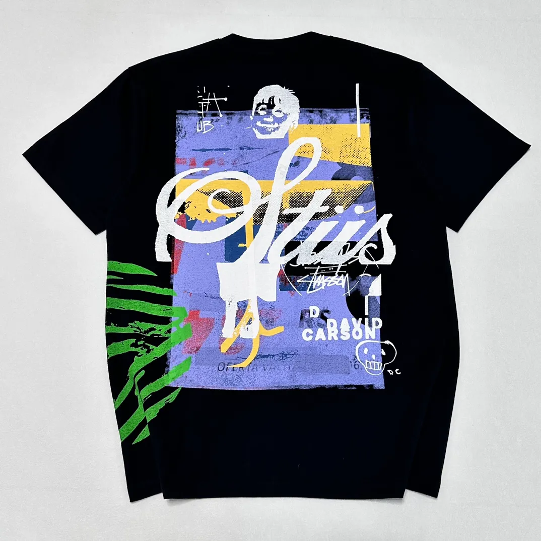 STUSSY X DAVID SS24 joint model CARSON DINO TEE dinosaur digital print short-sleeved Tee black and white S-XL