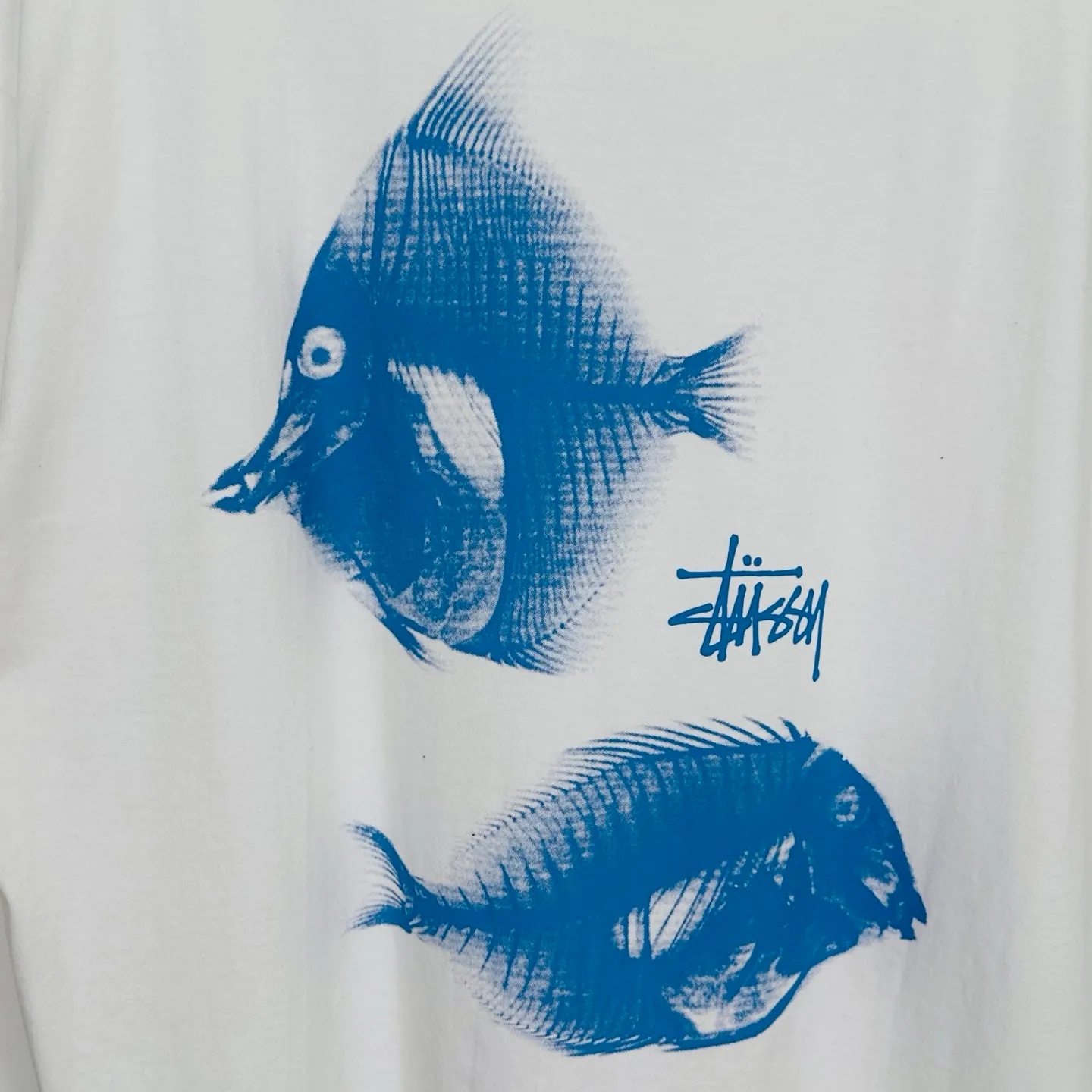 Fishbone T-shirt STUSSY SS25 X-RAY FISHIN TEE Fish X-ray printed pattern short sleeves black and white S- XL
