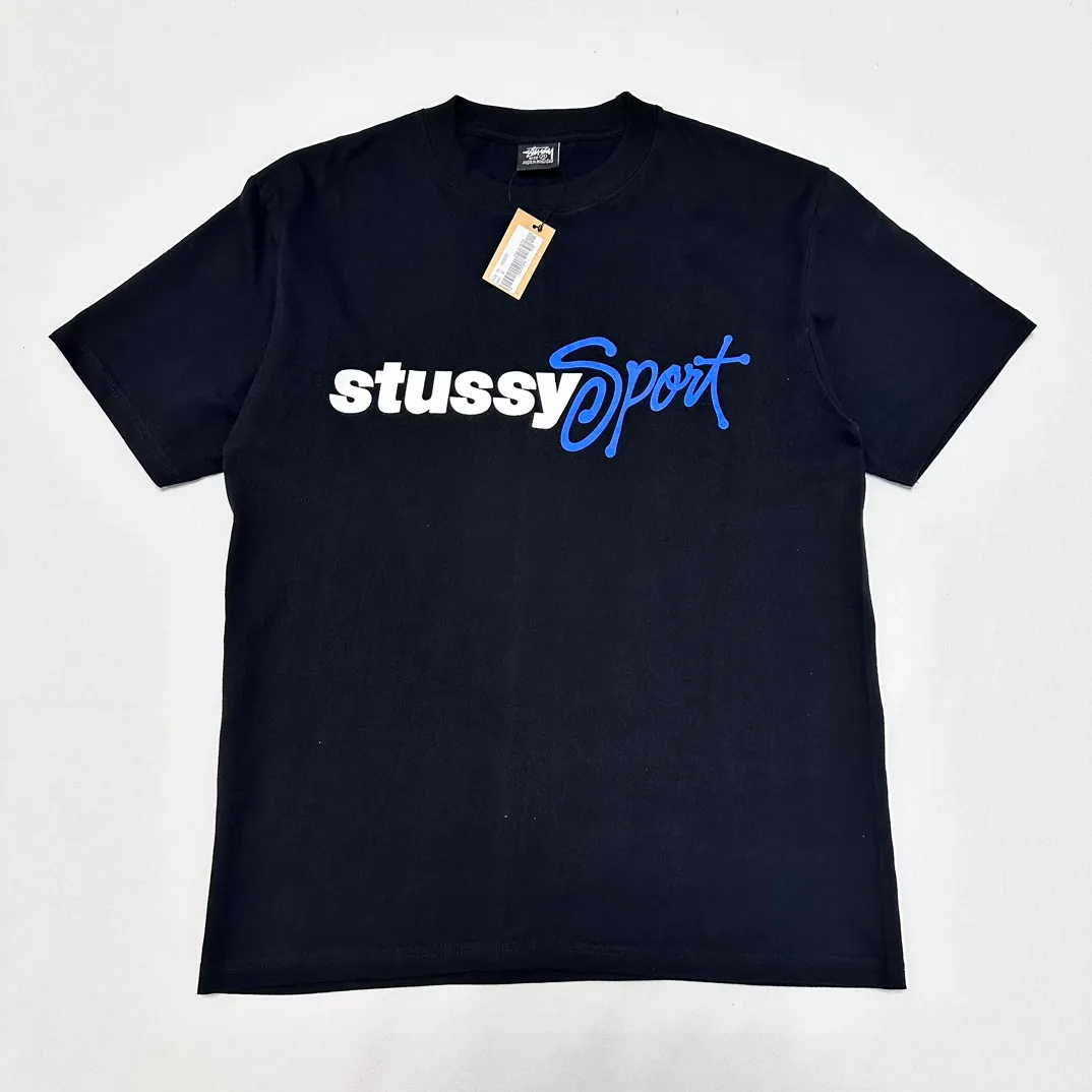 Stussy SS24 SPORT SCRIPT TEE logo letter print sports short-sleeved T-shirt, same style for men and women, black and white S- XL