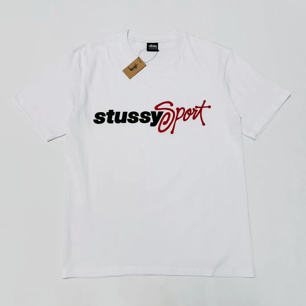Stussy SS24 SPORT SCRIPT TEE logo letter print sports short-sleeved T-shirt, same style for men and women, black and white S- XL
